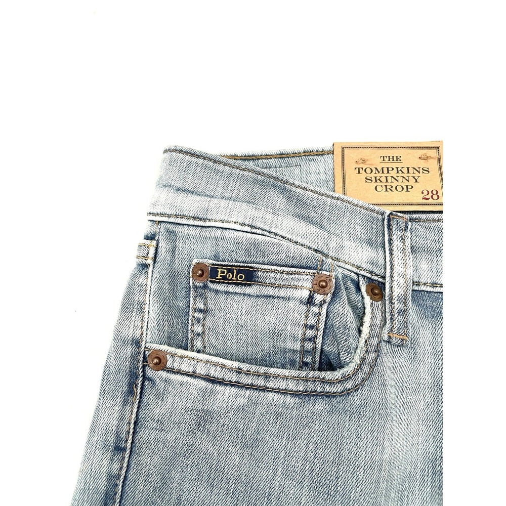 NWT Polo Ralph Lauren The Tompkins Skinny Crop Distressed Jeans 28 Light Wash - Picture 9 of 13